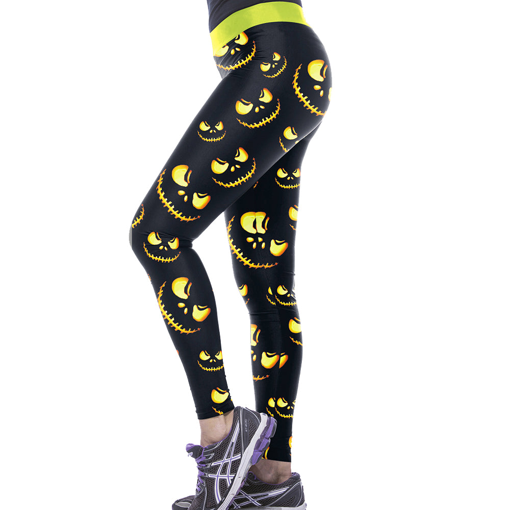 Wholesale Women Leggings Harvest Halloween Sporting Leggings Lighting Pumpkin Lantern Printed Mujer Leggins Pants