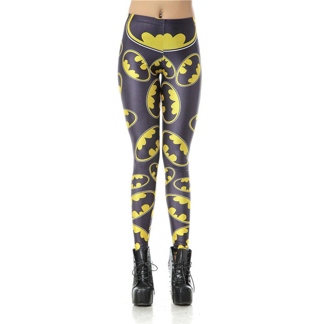Women Batman Logo Badge Printed Skinny Leggings