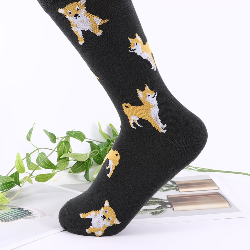 Cute Kawai Cartoon Women Combed Cotton Socks Women Funny Shiba Inu Dog Corgi Lovely Animal Pattern Casual Sock