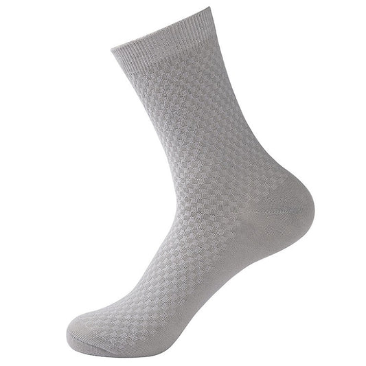 Bamboo fiber cotton socks mid tube men's socks double needle dark flower square grid socks