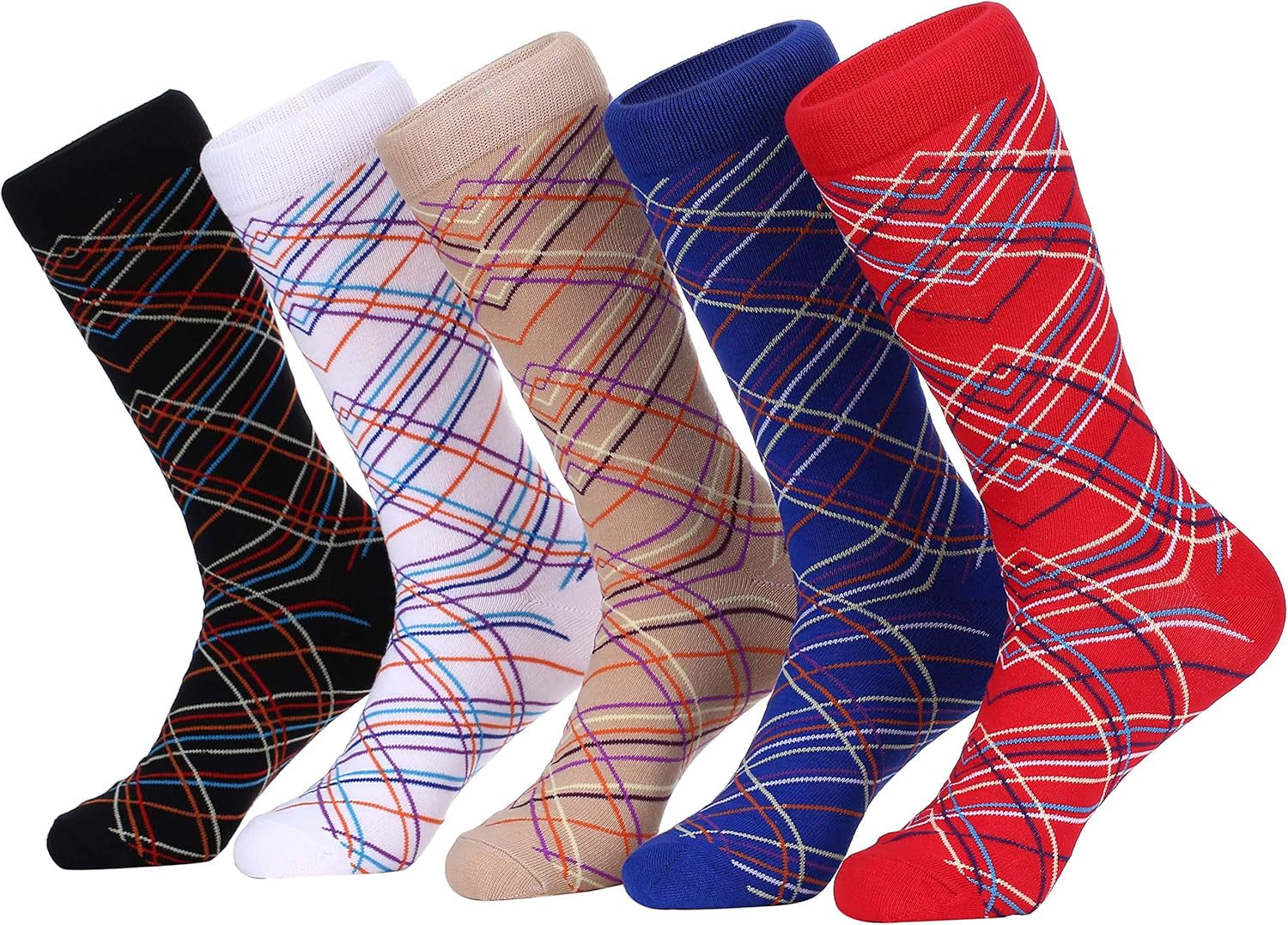 Marino Mens Patterned Dress Socks, Colorful Fun Socks, Fashion Cotton Socks - 5 Pack - Conventional Design Dress Socks
