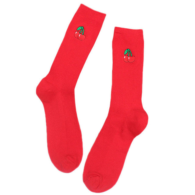Cute Cartoon Fruit Print Avocado Banana Cherry Peach Girls Socks