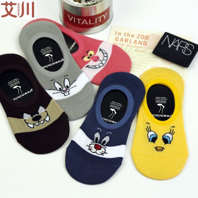 Summer Cartoon Cotton Thin Women's Boat Socks Creative Casual Cotton Funny Animals Socks