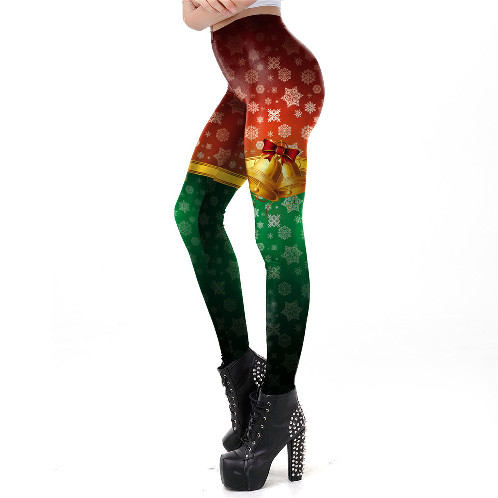Snowflake Leggings Women Plus Size Leggins Christmas Bell Bowknot Festival Fitness Legging