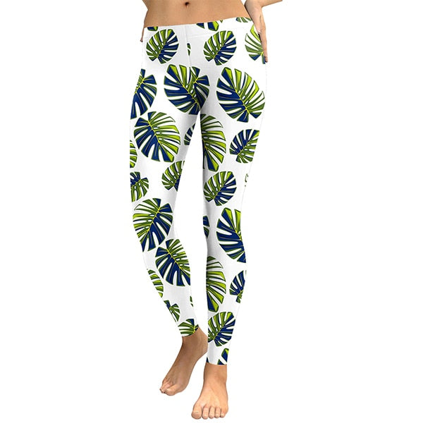 New Arrival Tree Leaf  Women Leggings Fresh Tropical Leaves Digital Print Legging High Waist Workout Leggins