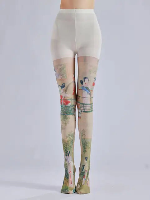 Pattern printed pantyhose with retro and personalized bottom socks