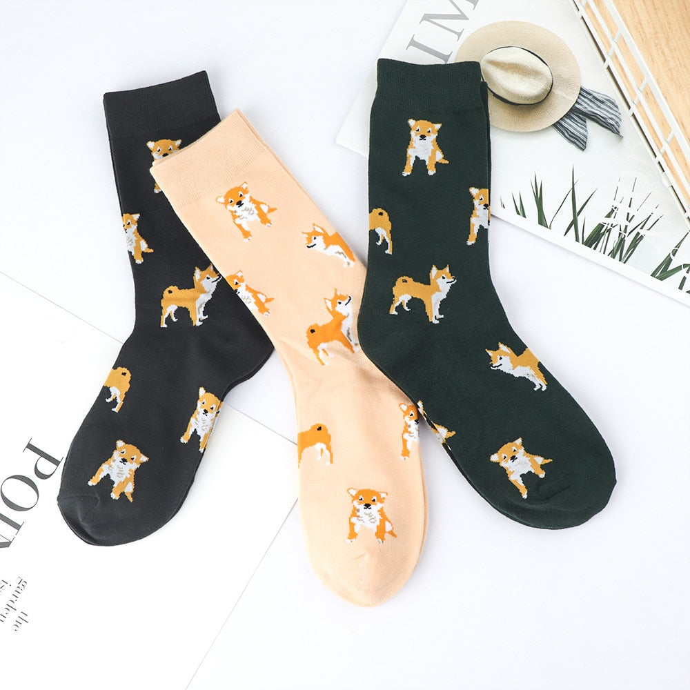 Cute Kawai Cartoon Women Combed Cotton Socks Women Funny Shiba Inu Dog Corgi Lovely Animal Pattern Casual Sock