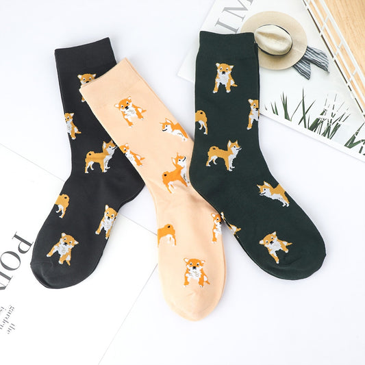 Cute Kawai Cartoon Women Combed Cotton Socks Women Funny Shiba Inu Dog Corgi Lovely Animal Pattern Casual Sock