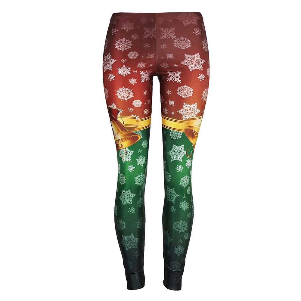 Snowflake Leggings Women Plus Size Leggins Christmas Bell Bowknot Festival Fitness Legging