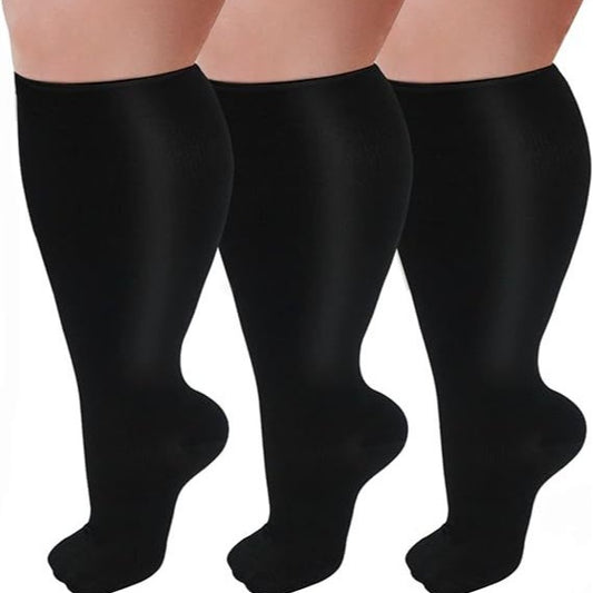Enlarged black compression socks super wide calf and knee length socks men's and women's pressure socks 2XL-7XL