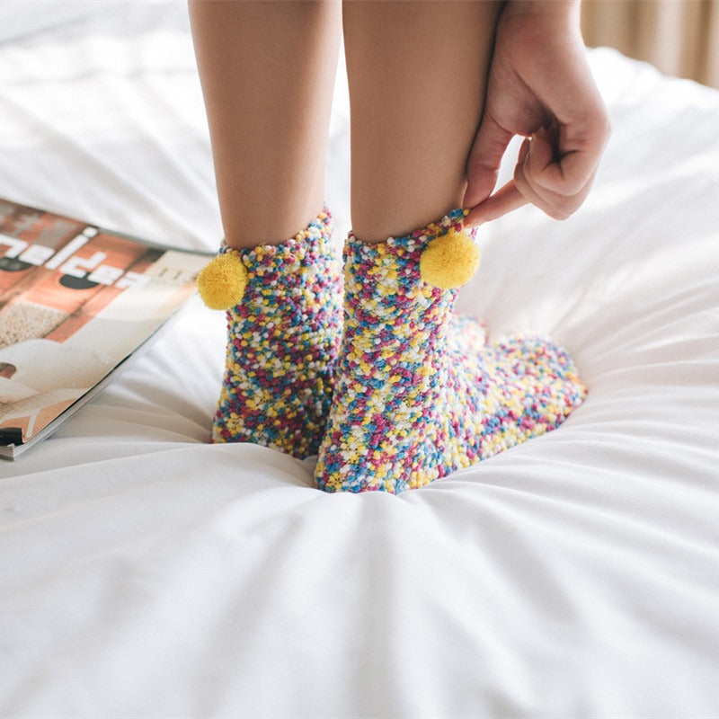 Coral Wool Socks Medium Tube Socks Cake Socks Thickened Warm Home Floor Towels Sleep Socks