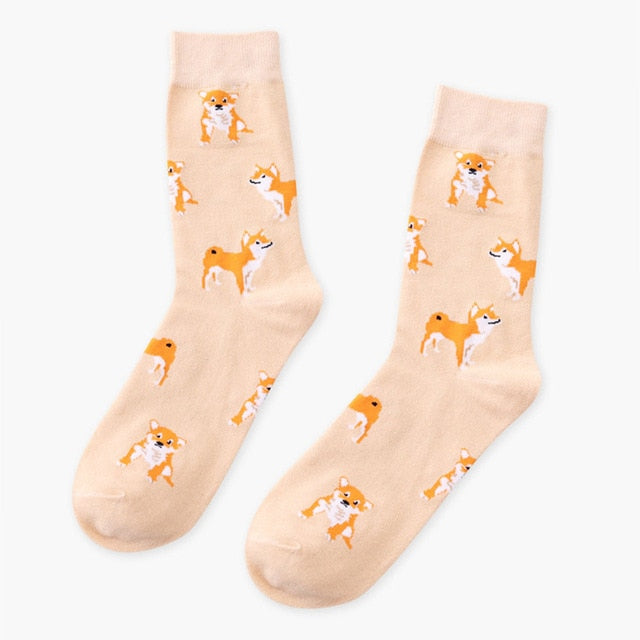 Cute Kawai Cartoon Women Combed Cotton Socks Women Funny Shiba Inu Dog Corgi Lovely Animal Pattern Casual Sock