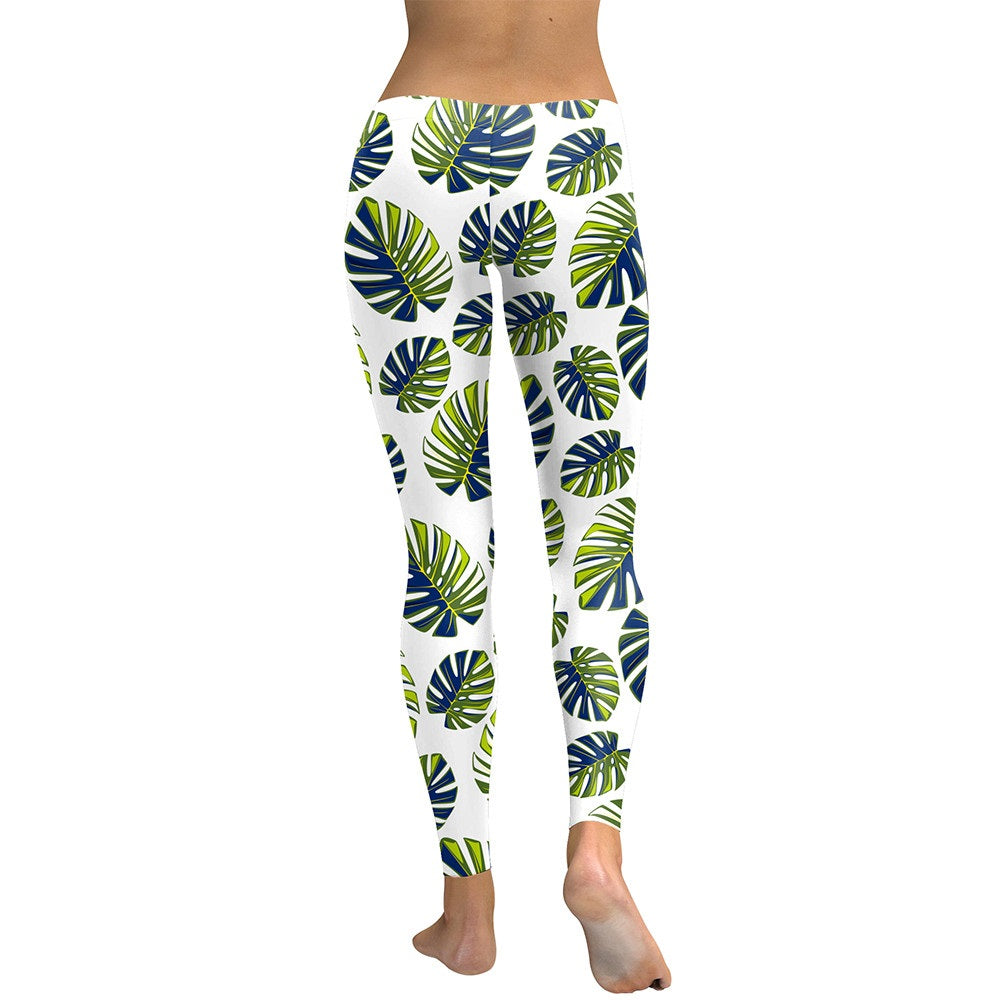 New Arrival Tree Leaf  Women Leggings Fresh Tropical Leaves Digital Print Legging High Waist Workout Leggins