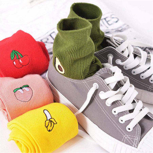Cute Cartoon Fruit Print Avocado Banana Cherry Peach Girls Socks