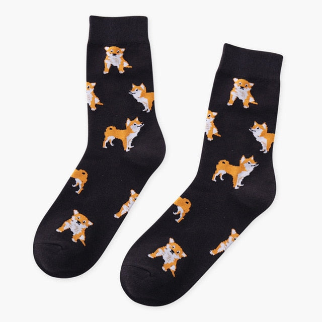 Cute Kawai Cartoon Women Combed Cotton Socks Women Funny Shiba Inu Dog Corgi Lovely Animal Pattern Casual Sock