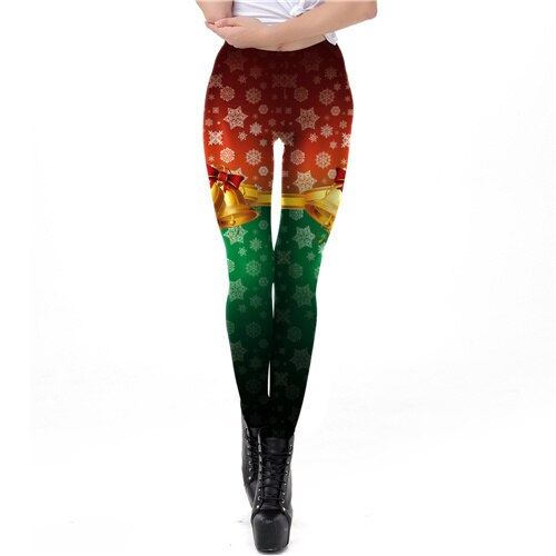 Snowflake Leggings Women Plus Size Leggins Christmas Bell Bowknot Festival Fitness Legging
