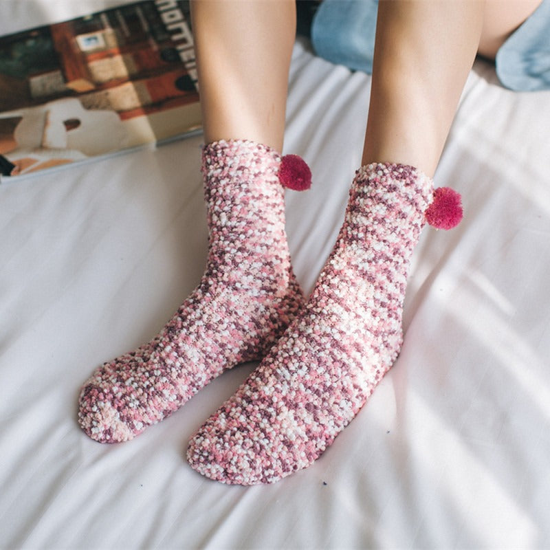Coral Wool Socks Medium Tube Socks Cake Socks Thickened Warm Home Floor Towels Sleep Socks