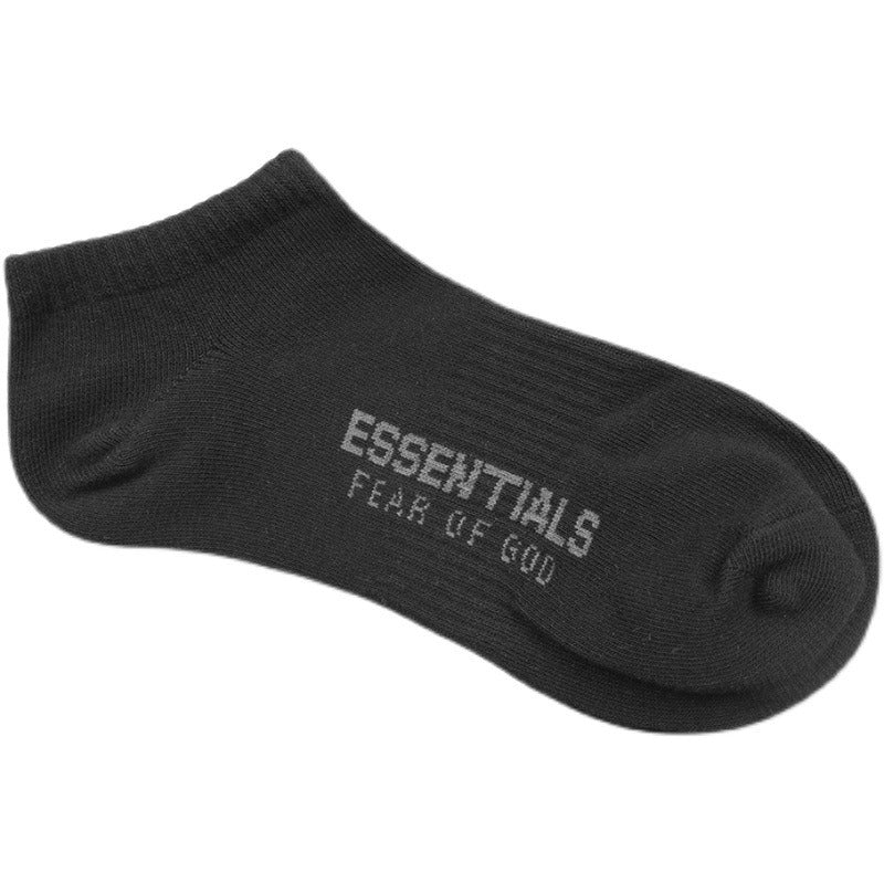 DOUBLE LINE ESSENTIALS Mens and Women's High Street FOG Letter Fashion Brand Sports Socks Boat Socks Versatile