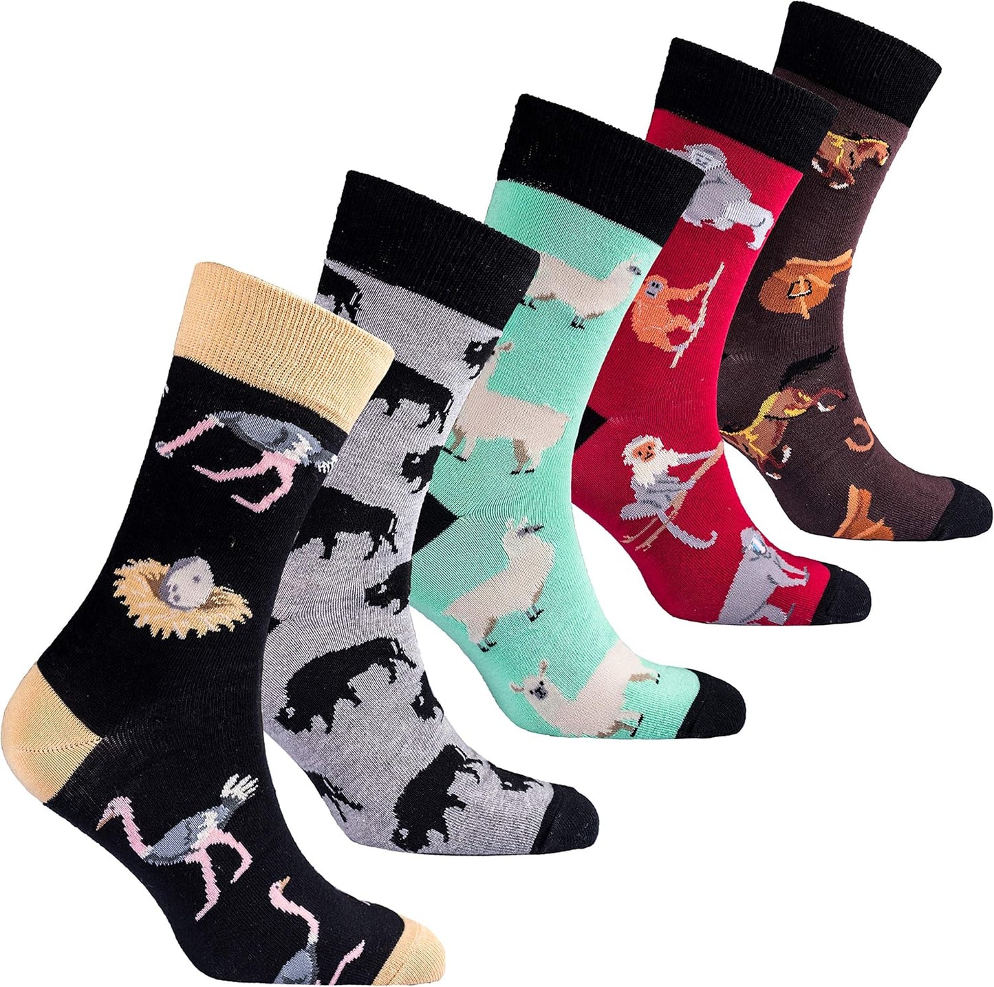 -Mens 5Pair Luxury Colorful Cotton Fun Novelty Dress Socks Gift Box
