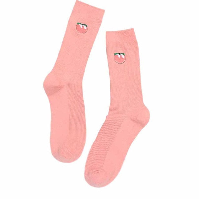 Cute Cartoon Fruit Print Avocado Banana Cherry Peach Girls Socks
