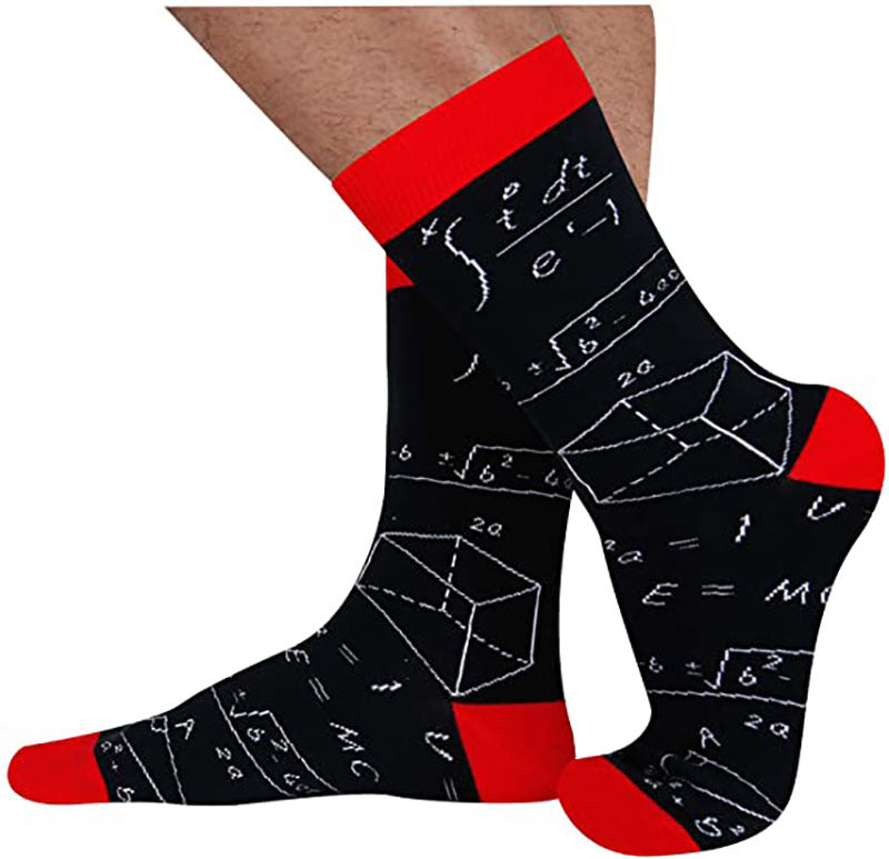 Colorful Mathematical Formula Problem Solving Printed Men's Socks Cotton Socks