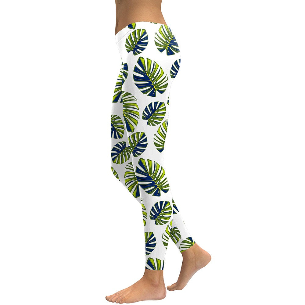 New Arrival Tree Leaf  Women Leggings Fresh Tropical Leaves Digital Print Legging High Waist Workout Leggins
