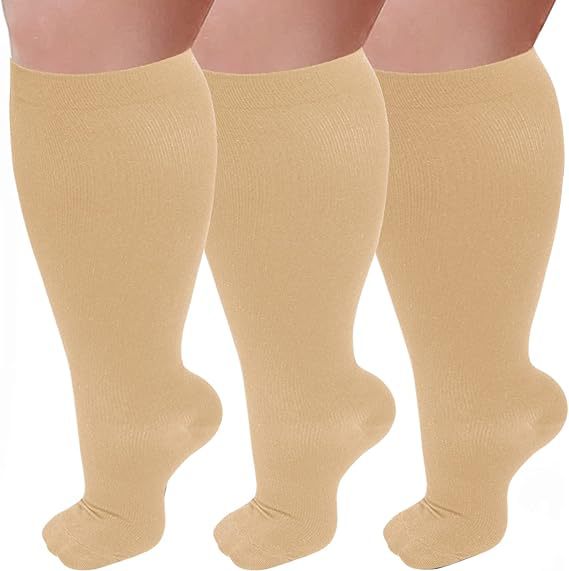 Enlarged black compression socks super wide calf and knee length socks men's and women's pressure socks 2XL-7XL