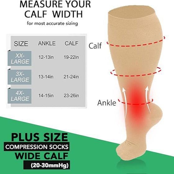 Enlarged black compression socks super wide calf and knee length socks men's and women's pressure socks 2XL-7XL