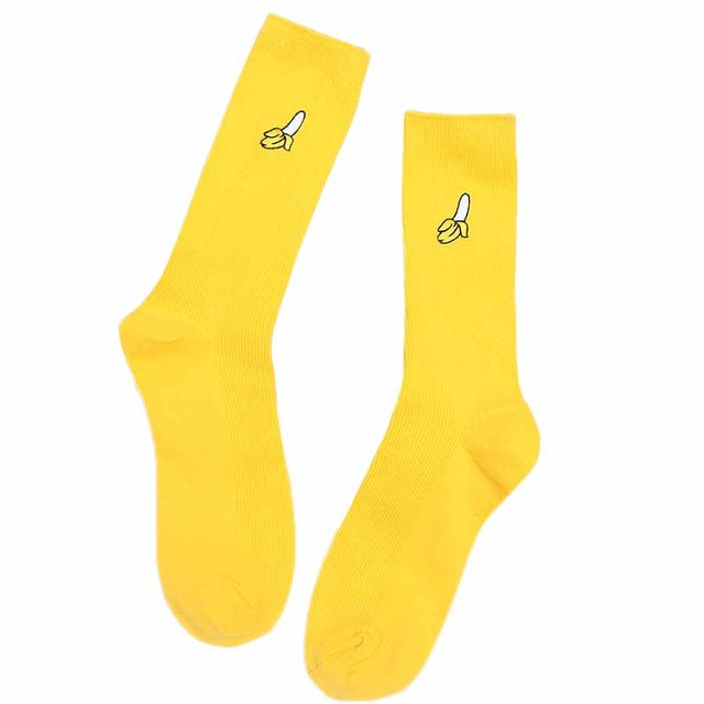 Cute Cartoon Fruit Print Avocado Banana Cherry Peach Girls Socks