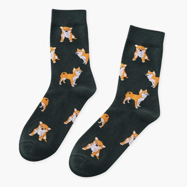 Cute Kawai Cartoon Women Combed Cotton Socks Women Funny Shiba Inu Dog Corgi Lovely Animal Pattern Casual Sock
