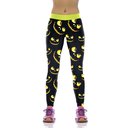 Wholesale Women Leggings Harvest Halloween Sporting Leggings Lighting Pumpkin Lantern Printed Mujer Leggins Pants