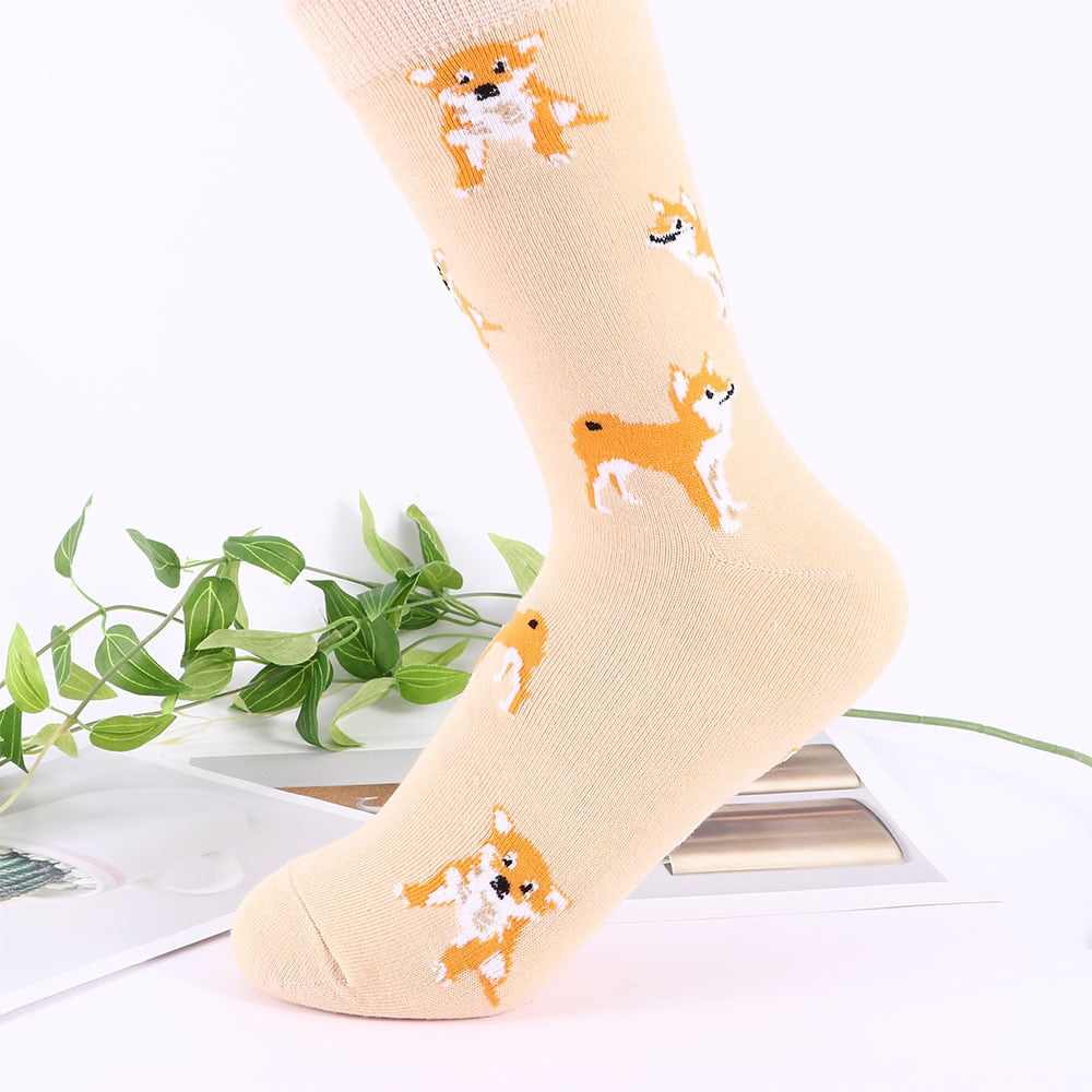 Cute Kawai Cartoon Women Combed Cotton Socks Women Funny Shiba Inu Dog Corgi Lovely Animal Pattern Casual Sock