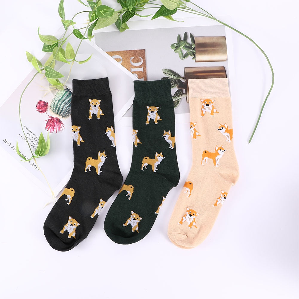 Cute Kawai Cartoon Women Combed Cotton Socks Women Funny Shiba Inu Dog Corgi Lovely Animal Pattern Casual Sock