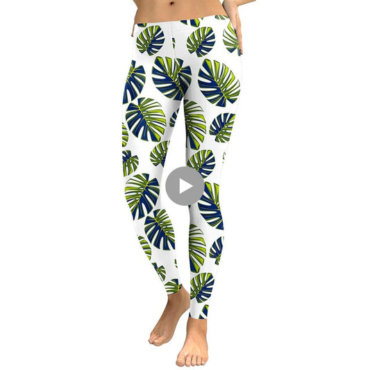 New Arrival Tree Leaf  Women Leggings Fresh Tropical Leaves Digital Print Legging High Waist Workout Leggins