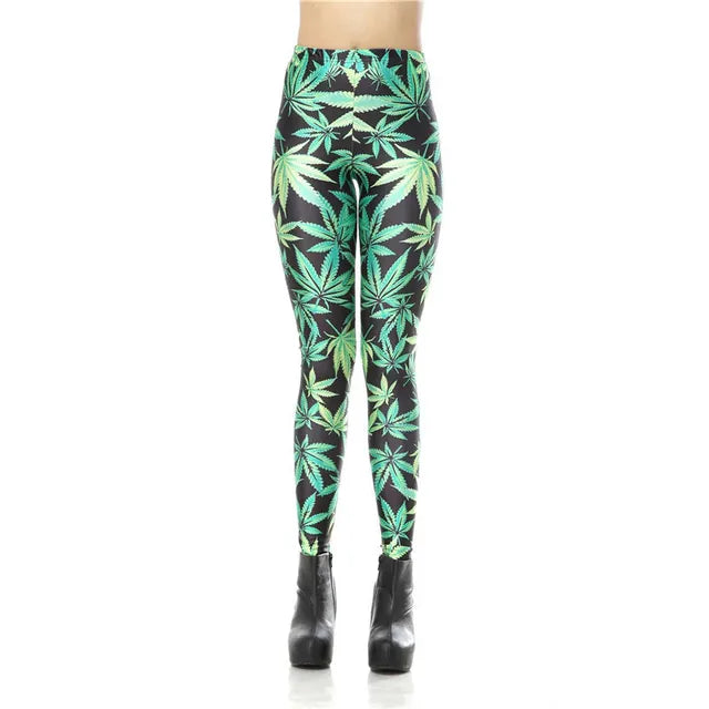 Green Leaves 3D Digital Printed Women Leggings