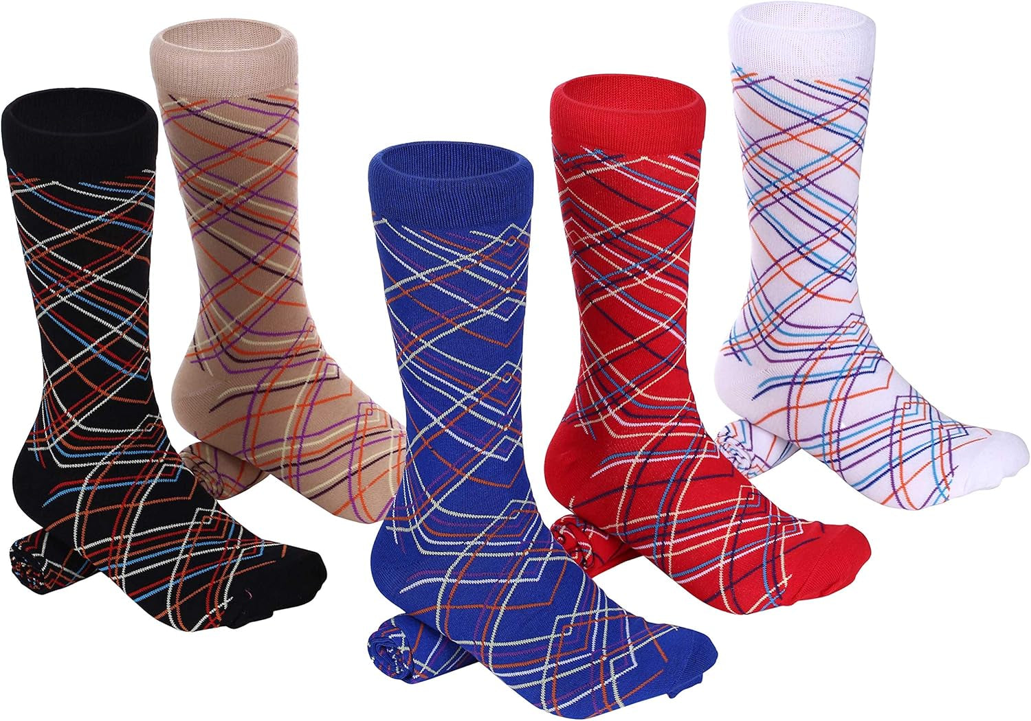 Marino Mens Patterned Dress Socks, Colorful Fun Socks, Fashion Cotton Socks - 5 Pack - Conventional Design Dress Socks