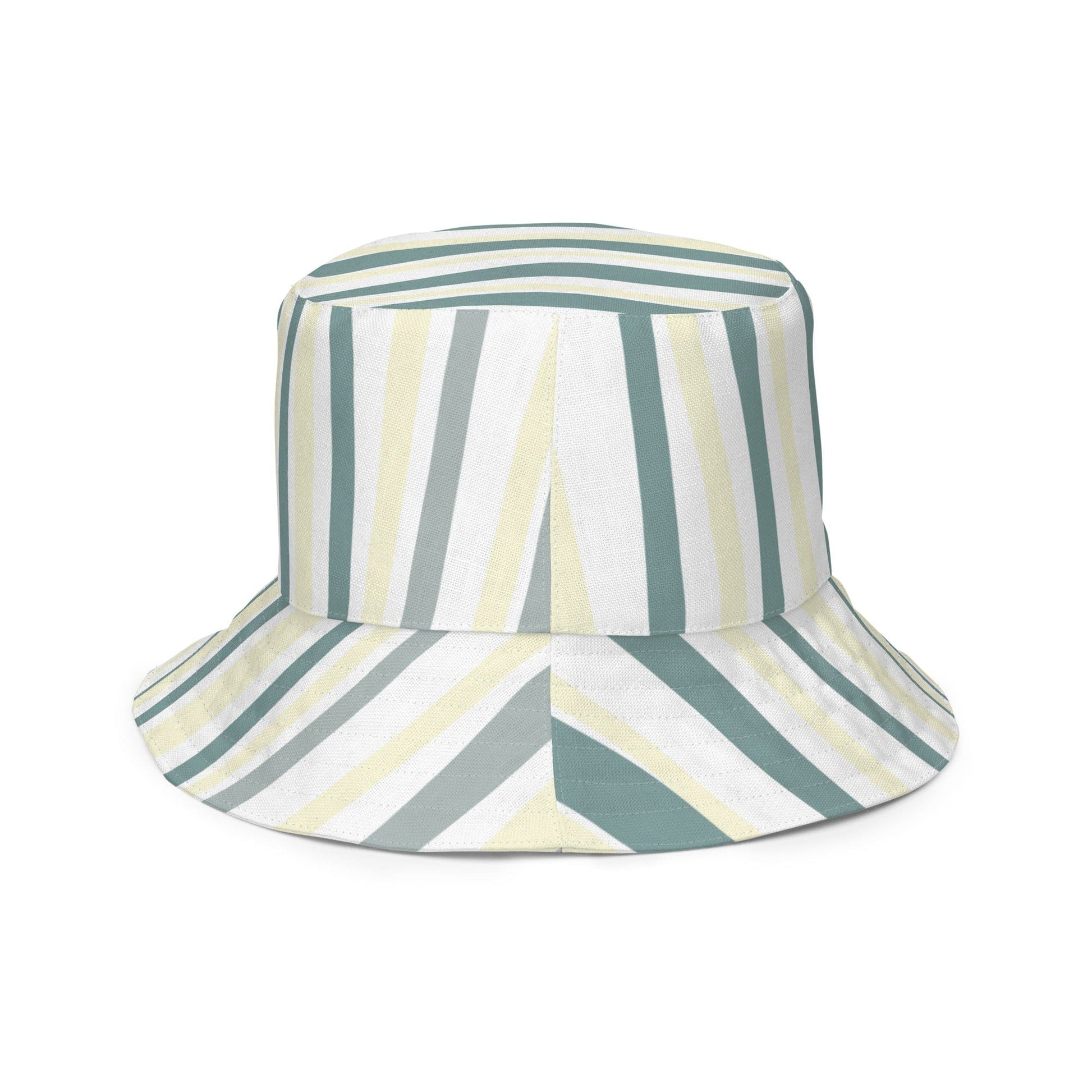 Reversible Bucket Hat Green Yellow Geometric Lines-2