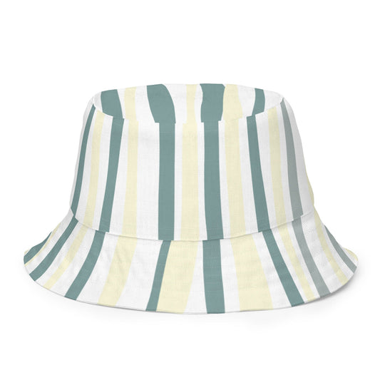 Reversible Bucket Hat Green Yellow Geometric Lines-0